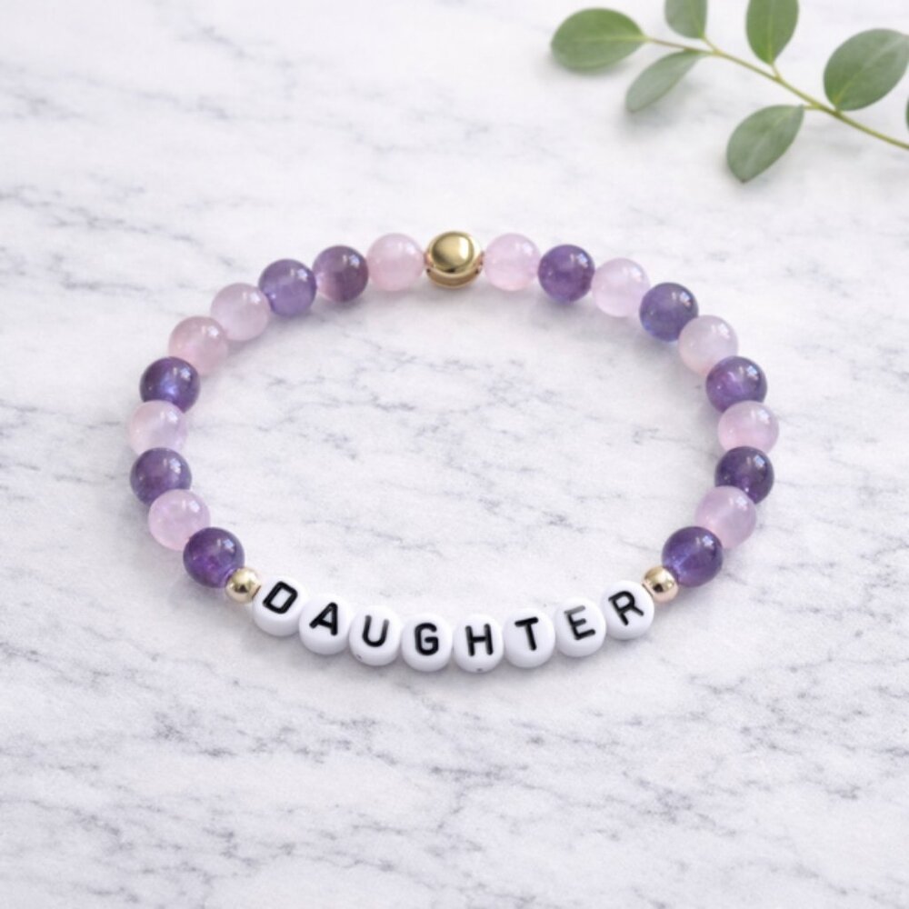 DAUGHTER Rose Quartz Amethyst Crystal Bracelet 6mm Beads Jewelry Gift Ready